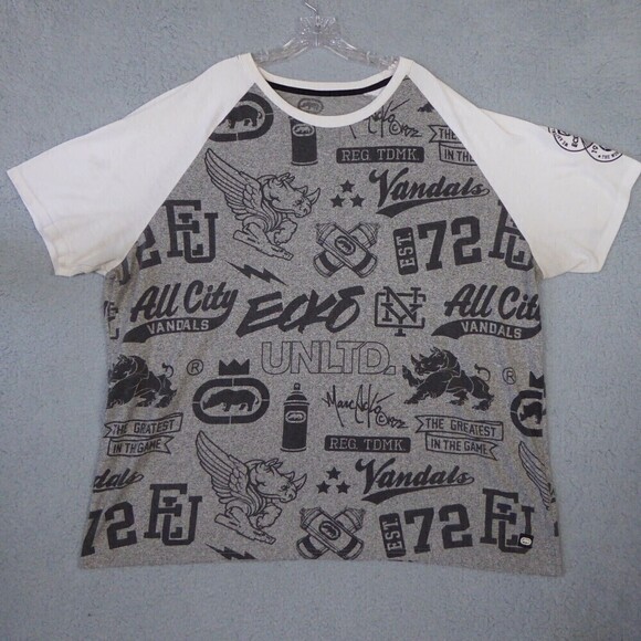 Ecko Unltd Shirt Men's 4XL Gray White Short Sleeve Streetwear Casual AOP - Picture 1 of 12
